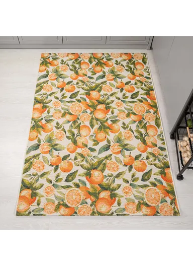 200 x 285 cm Tropical Tangerine Dream Indoor &amp; Outdoor Rectangular Kitchen Decor Carpet - Orange / Green