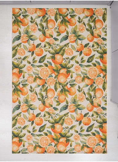 200 x 285 cm Tropical Tangerine Dream Indoor &amp; Outdoor Rectangular Kitchen Decor Carpet - Orange / Green