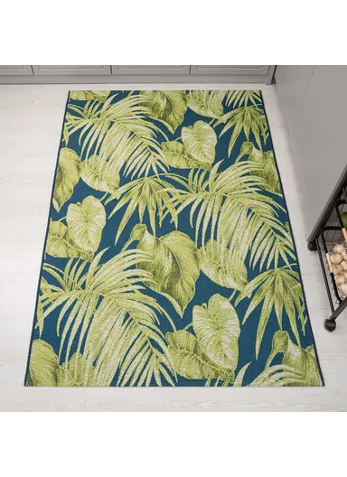 200 x 285 cm Tropical Northern Grove Indoor &amp; Outdoor Rectangular Kitchen Decor Carpet - Navy Blue / Green
