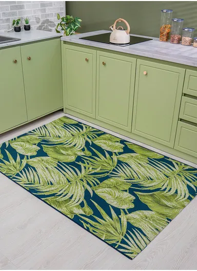 200 x 285 cm Tropical Northern Grove Indoor &amp; Outdoor Rectangular Kitchen Decor Carpet - Navy Blue / Green