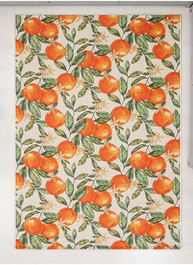 200 x 285 cm Tropical Mandarin Grove Indoor &amp; Outdoor Rectangular Kitchen Decor Carpet - Orange / White / Green