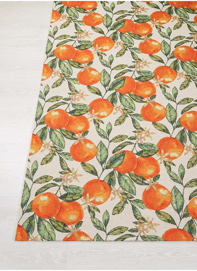 200 x 285 cm Tropical Mandarin Grove Indoor &amp; Outdoor Rectangular Kitchen Decor Carpet - Orange / White / Green