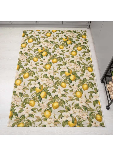200 x 285 cm Tropical Winter Limoncello Indoor &amp; Outdoor Rectangular Kitchen Decor Carpet - White / Yellow / Green