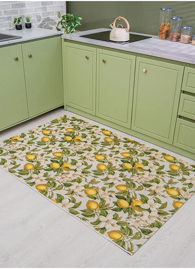 200 x 285 cm Tropical Winter Limoncello Indoor &amp; Outdoor Rectangular Kitchen Decor Carpet - White / Yellow / Green