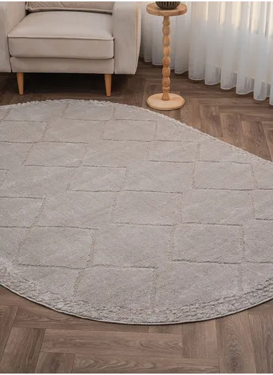 160 x 230 cm Linea Snow Bound Geometry Oval Winter Carpet - Beige