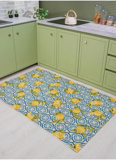 200 x 285 cm Tropical Mediterranean Indoor &amp; Outdoor Rectangular Kitchen Decor Carpet - Blue / Green / Yellow