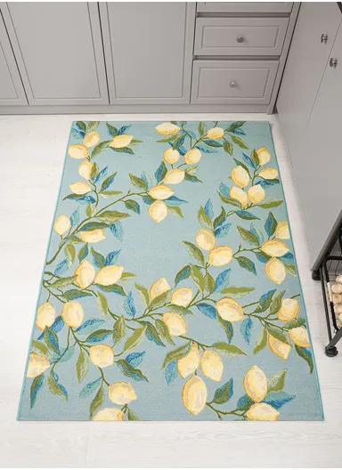 120 x 180 cm Tropical Lemon Branch Indoor &amp; Outdoor Rectangular Kitchen Decor Carpet - Blue / Green / Yellow