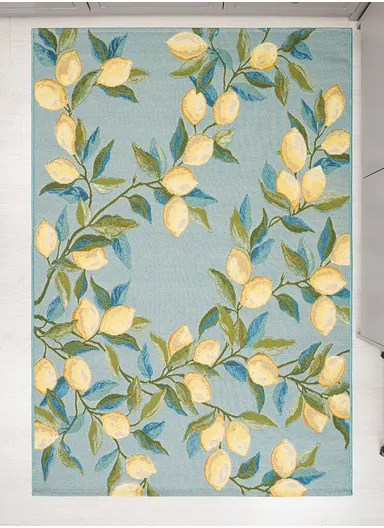 200 x 285 cm Tropical Lemon Branch Indoor &amp; Outdoor Rectangular Kitchen Decor Carpet - Blue / Green / Yellow