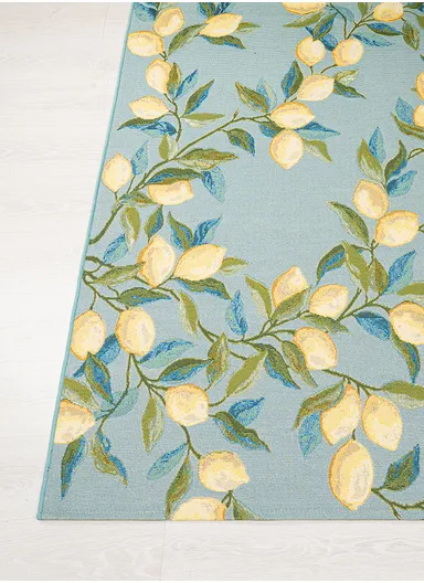 200 x 285 cm Tropical Lemon Branch Indoor &amp; Outdoor Rectangular Kitchen Decor Carpet - Blue / Green / Yellow