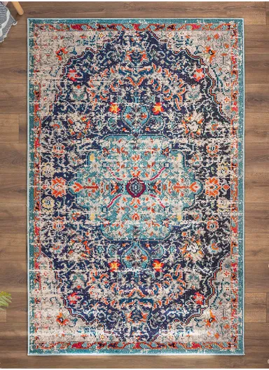 120 x 180 cm Art Arctic Garden Zymta Winter Carpet - Blue / Beige / Grey