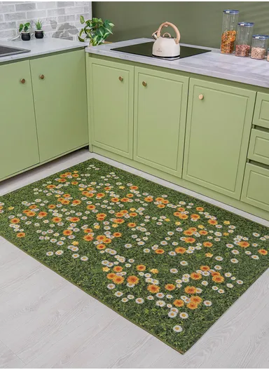 200 x 285 cm Tropical Evergreen Blossom Indoor &amp; Outdoor Rectangular Kitchen Decor Carpet - Multicolor