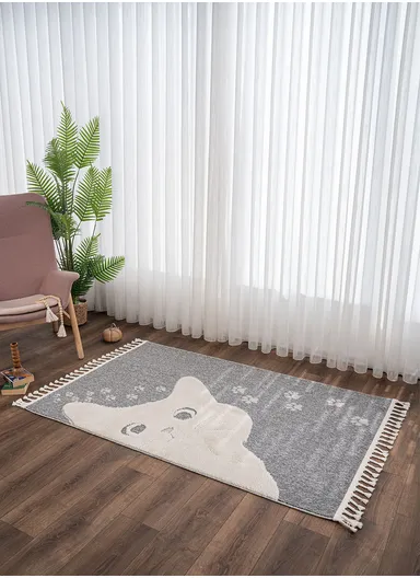 80 x 150 cm Cloud Curious Cat Zymta Winter Carpet - Grey / White