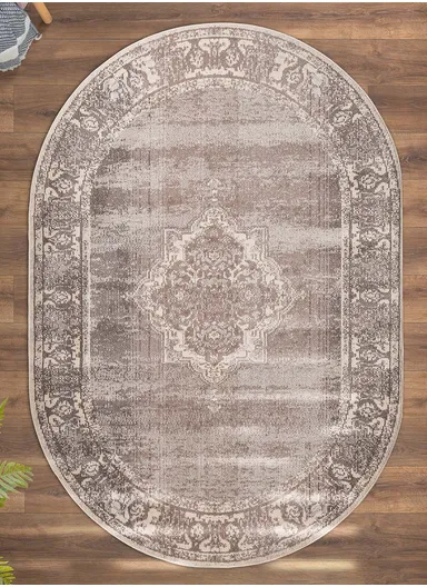 160 x 230 cm Art Charcoal Elegance Oval Zymta Winter Carpet - Beige / Cream / Brown / Grey