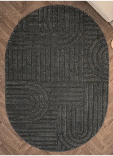 160 x 230 cm Linea Cinnamon Grid Oval Winter Carpet - Anthracite