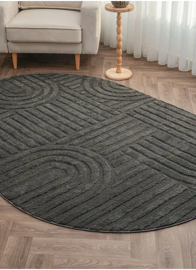 160 x 230 cm Linea Cinnamon Grid Oval Winter Carpet - Anthracite