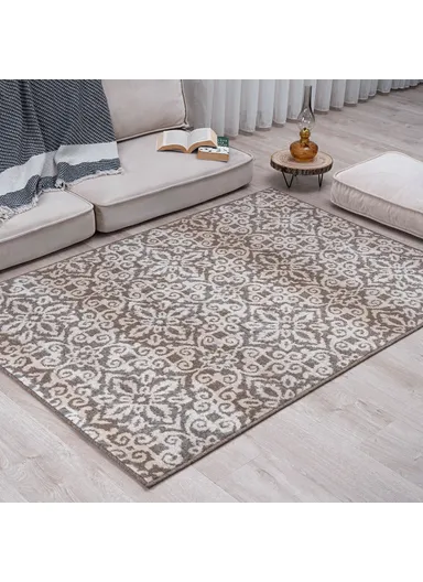 200 x 285 cm Oslo Snowflake Weave Color Shifting Lights Rectangular Winter Carpet - Beige