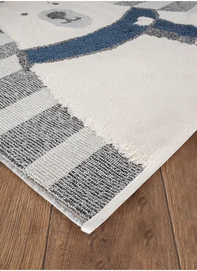 200 x 300 cm Cloud Striped Polar Bear Zymta Winter Carpet Without Tassels - Anthracite / Navy Blue / Cream / Grey