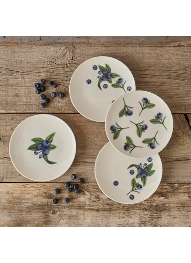 4 Pieces Blueberry 19 cm Cake Plate Set - Purple / White / Green