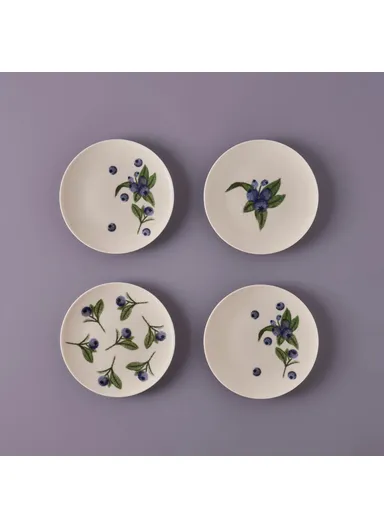 4 Pieces Blueberry 19 cm Cake Plate Set - Purple / White / Green