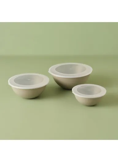3 Pieces Grego Bowl Set with Lid 25.6 x 25.6 x 19.1 cm - Beige