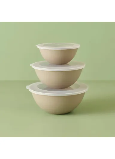 3 Pieces Grego Bowl Set with Lid 25.6 x 25.6 x 19.1 cm - Beige