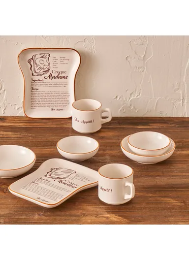 8 Pieces Croque Ceramic Toast Breakfast Set for 2 People - Brown