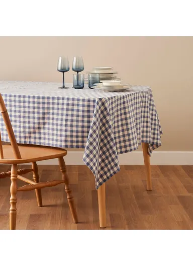 150 x 250 cm Bleu Blanc Cotton Tablecloth - Blue / White