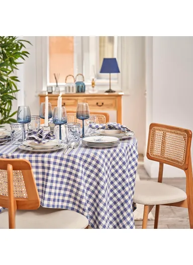 150 x 250 cm Bleu Blanc Cotton Tablecloth - Blue / White