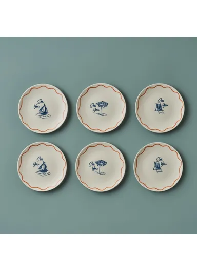 6 Pieces Marine Porcelain 19 cm Cake Plate Set - Blue