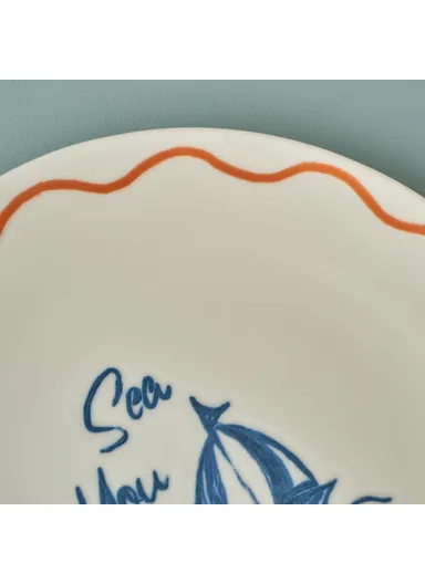 6 Pieces Marine Porcelain 19 cm Cake Plate Set - Blue