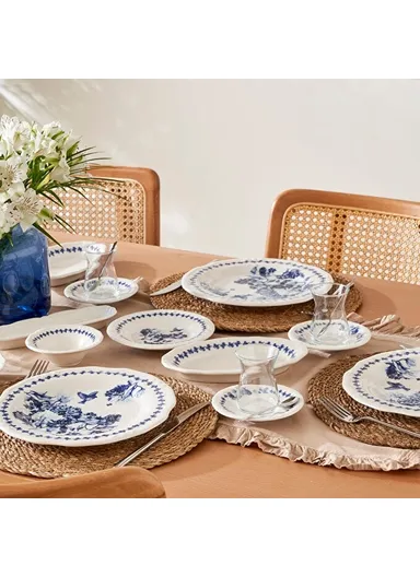 26 Pieces Vanessa Porcelain Breakfast Set for 6 People - Blue / White