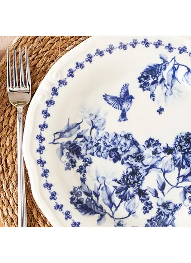 26 Pieces Vanessa Porcelain Breakfast Set for 6 People - Blue / White