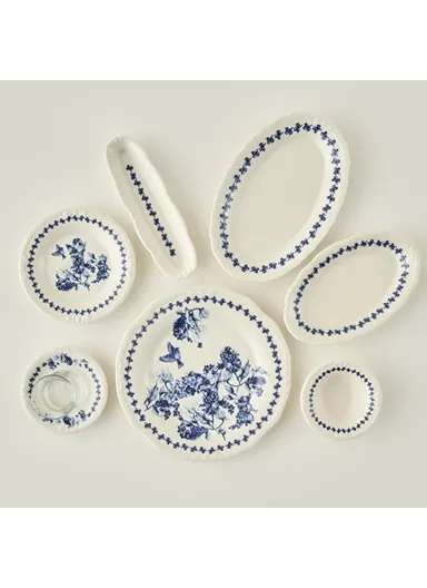 26 Pieces Vanessa Porcelain Breakfast Set for 6 People - Blue / White