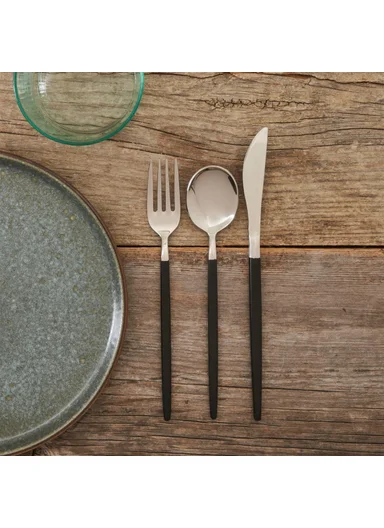 18 Pieces Siena Dessert Cutlery Set 17 / 18 / 20 cm - Black / Silver