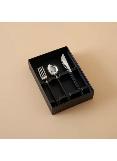 18 Pieces Siena Dessert Cutlery Set 17 / 18 / 20 cm - Black / Silver