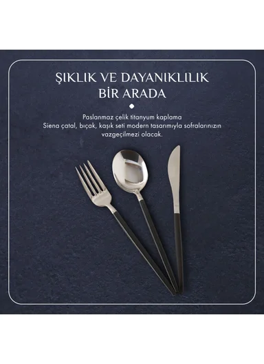18 Pieces Siena Dessert Cutlery Set 17 / 18 / 20 cm - Black / Silver