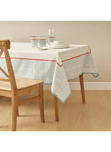 153 x 153 cm Serenity Cotton Tablecloth - Turquoise / White