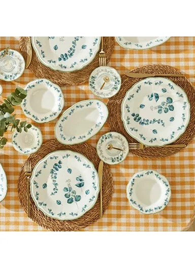 26 Pieces Eucalyptus Stoneware Breakfast Set for 6 People - Green / White