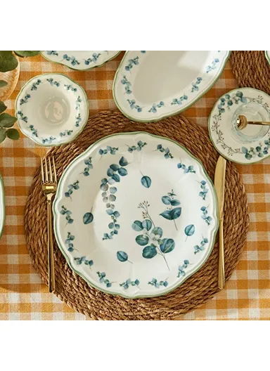 26 Pieces Eucalyptus Stoneware Breakfast Set for 6 People - Green / White