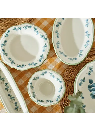 26 Pieces Eucalyptus Stoneware Breakfast Set for 6 People - Green / White