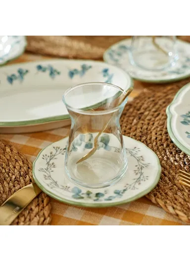 26 Pieces Eucalyptus Stoneware Breakfast Set for 6 People - Green / White