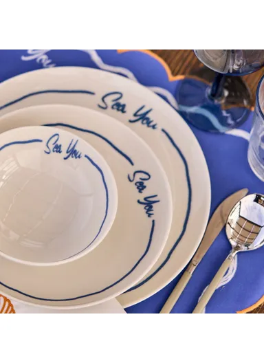 24 Pieces Marine Porcelain Dinner Set for 6 People - Blue / White