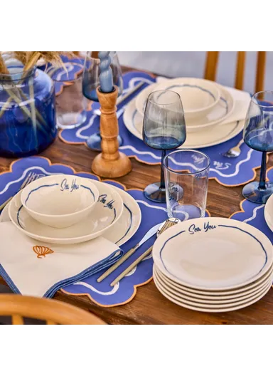 24 Pieces Marine Porcelain Dinner Set for 6 People - Blue / White