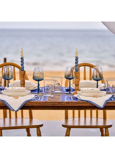 24 Pieces Marine Porcelain Dinner Set for 6 People - Blue / White