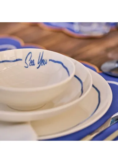 24 Pieces Marine Porcelain Dinner Set for 6 People - Blue / White