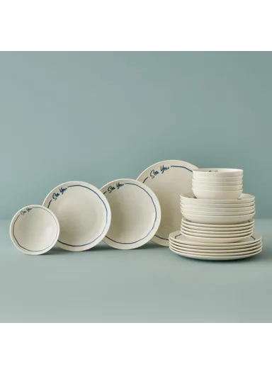 24 Pieces Marine Porcelain Dinner Set for 6 People - Blue / White