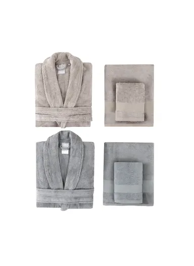 6 Pieces Esna Bamboo Family Bathroom Set - Beige / Dark Grey