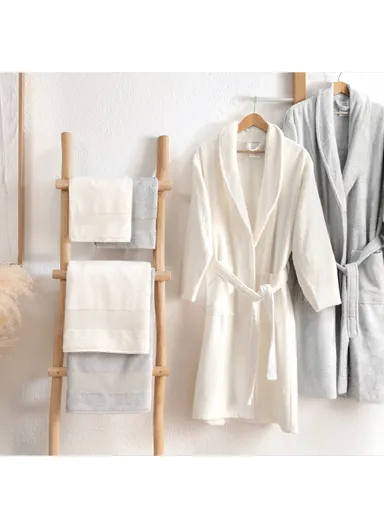 6 Pieces Esna Bamboo Family Bathroom Set - Ecru / Light Grey