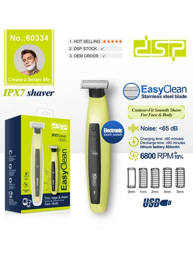Waterproof Rechargeable Face &amp; Body Shaver, Professional One Blade Shaving Technology with 6800RPM Quiet Motor 60334