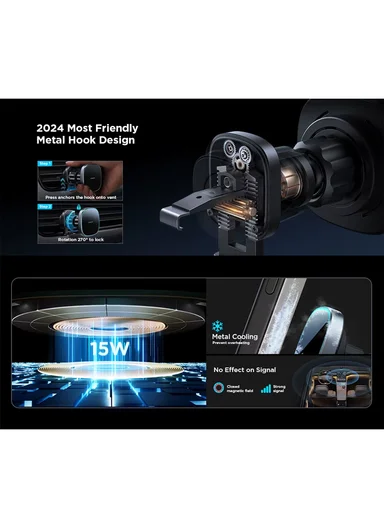 360° 15W Magnetic Car Dashboard Mount Charger Wireless Car Charger Hands Free Air Vent Magnetic Phone Holder JR-ZS388 - Black